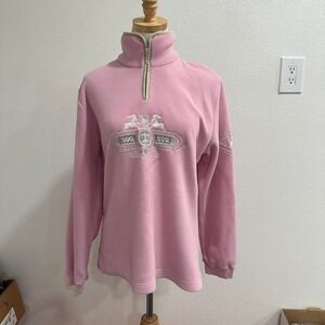 Bogner Pink Fleece Quarter Zip Pullover Embroidered Graphic Women's Sweater